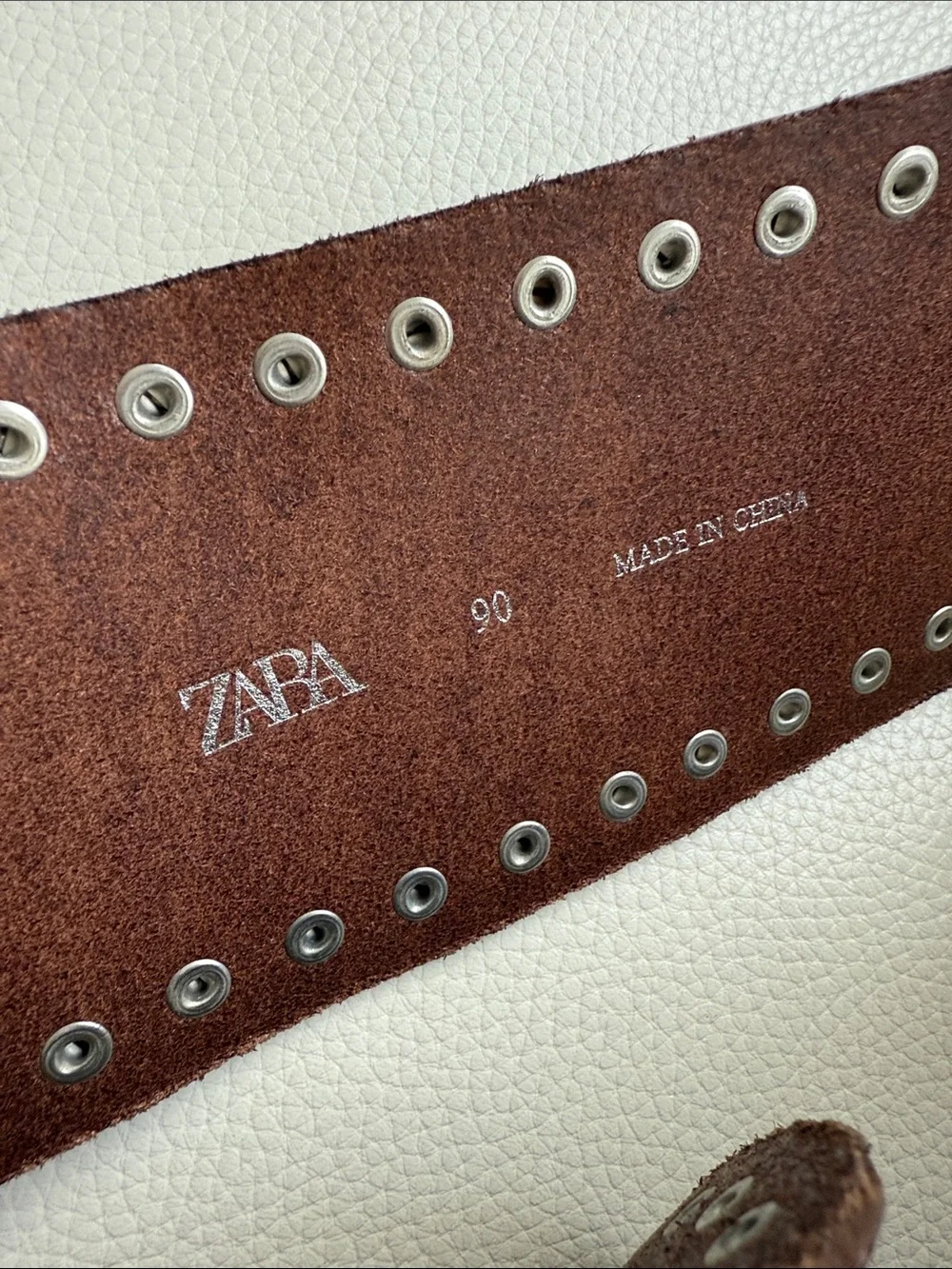 Zara Dark Brown Studded Wide Leather Belt with Silver Hardware